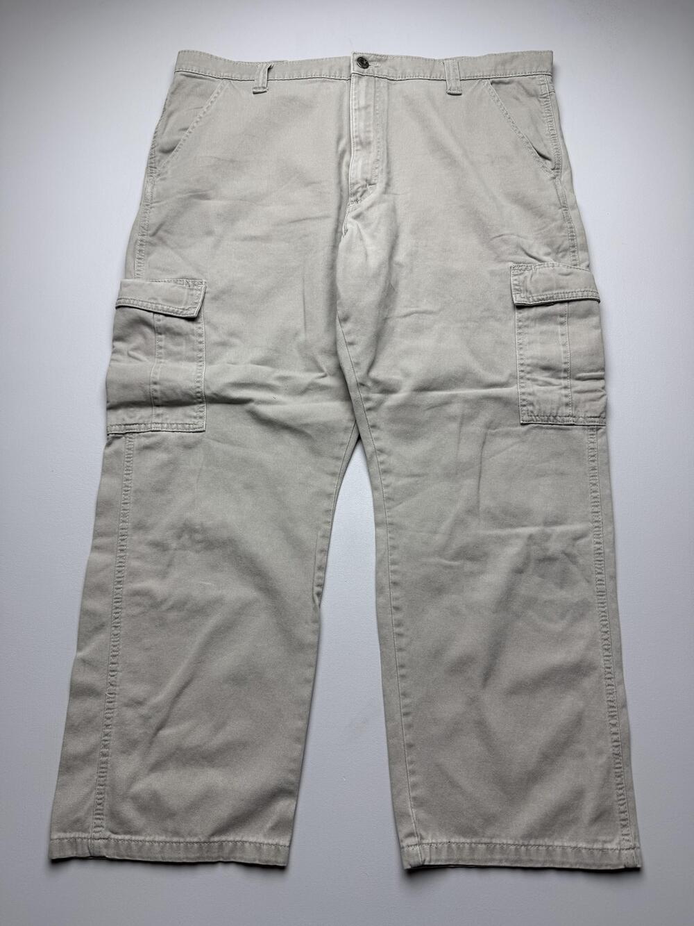 Wrangler Cargo Pants Mens 38x29 Beige Canvas Relaxed Fit Workwear Utility